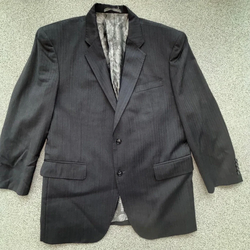 Balani Bespoke Suit 44R Gray Herringbone Paisley Surgeon White Collar Old Money